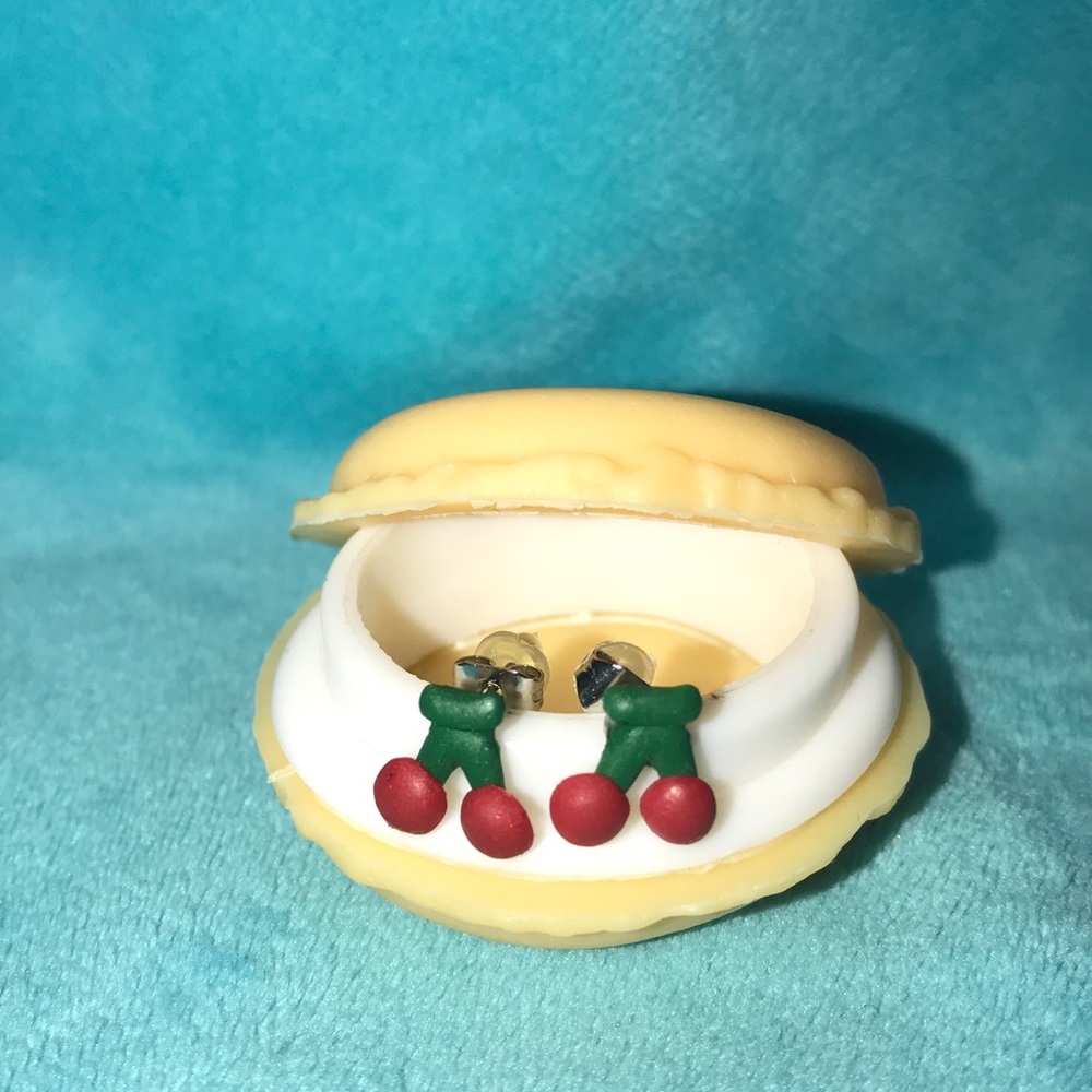 Cutesy Cherry Polymer Earrings in Macaron Case